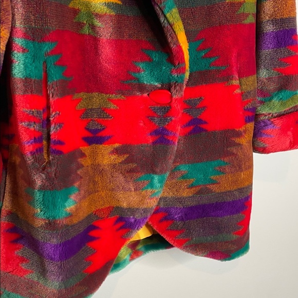Donny Brook | Women’s 80’s Western Aztec Print Plush Teddy Coat Size Medium USA - Picture 2 of 7